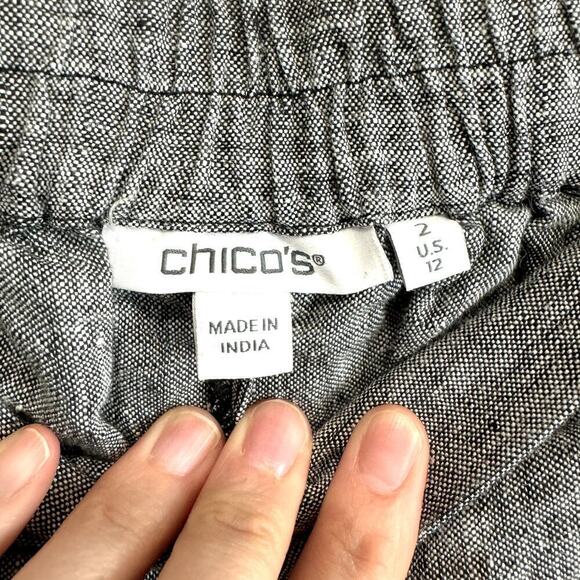Chico's Women's Large 100% Linen Gray Pull on Pants Cropped Coastal Lagenlook - Picture 3 of 9